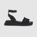 Women Black Pepe Jeans Kate Fabric Wedge Sandals 60J40671