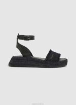 Women Black Pepe Jeans Kate Fabric Wedge Sandals 60J40671