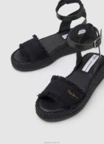 Women Black Pepe Jeans Kate Fabric Wedge Sandals 60J40671 - Image 3