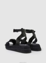 Women Black Pepe Jeans Kate Fabric Wedge Sandals 60J40671 - Image 4