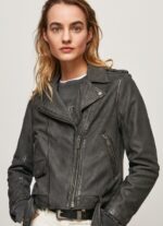 Women Black Pepe Jeans Lamb Leather Biker Jacket 60J40114 - Image 3