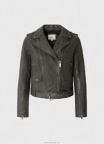 Women Black Pepe Jeans Lamb Leather Biker Jacket 60J40114 - Image 5