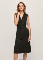 Women Black Pepe Jeans Lapel Collar Dress 60J40224 - Image 2