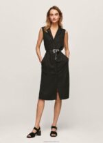Women Black Pepe Jeans Lapel Collar Dress 60J40224