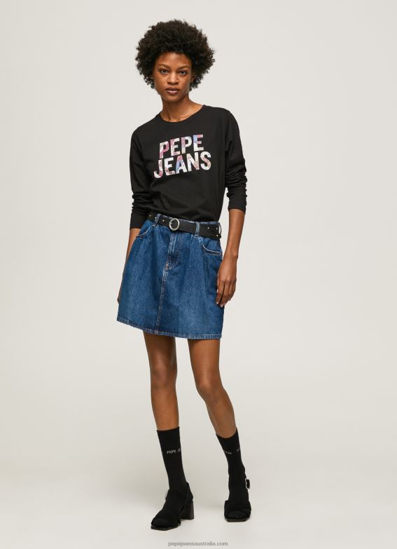 Women Black Pepe Jeans Logo Patched Long Sleeved T-Shirt 60J40426 - Image 2