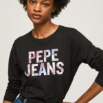 Women Black Pepe Jeans Logo Patched Long Sleeved T-Shirt 60J40426