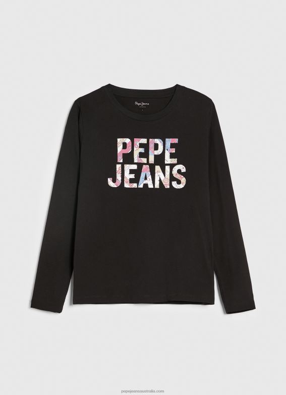 Women Black Pepe Jeans Logo Patched Long Sleeved T-Shirt 60J40426 - Image 5