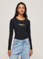 Women Black Pepe Jeans Long-Sleeved Cotton T-Shirt 60J40471