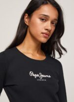 Women Black Pepe Jeans Long-Sleeved Cotton T-Shirt 60J40471 - Image 3