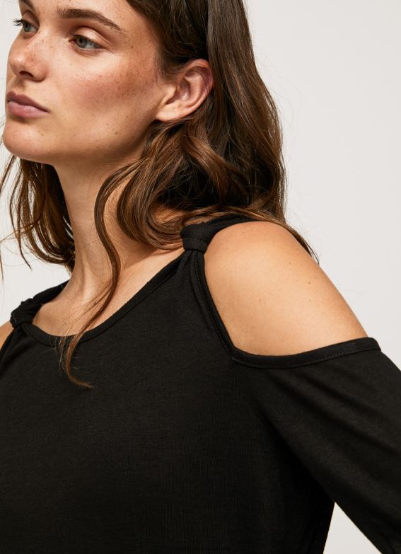 Women Black Pepe Jeans Long Sleeved T-Shirt With Straps 60J40399 - Image 3