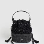 Women Black Pepe Jeans Macrame And Straw Bucket Bag 60J40741