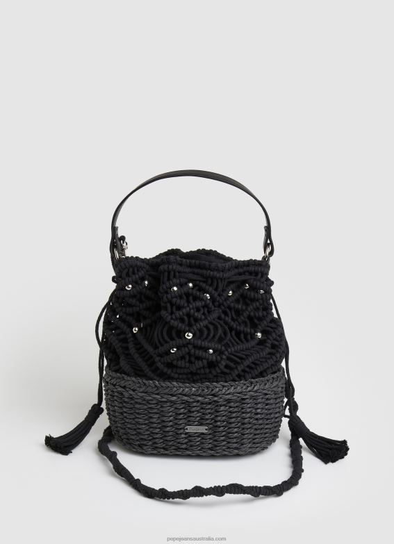 women_black_pepe_jeans_macrame_and_straw_bucket_bag_60j40741.jpg Women Black Pepe Jeans Macrame And Straw Bucket Bag 60J40741 - Image 1