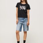 Women Black Pepe Jeans Metallic Logo Cotton T-Shirt 60J40414