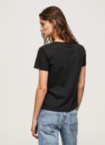 Women Black Pepe Jeans Metallic Logo Cotton T-Shirt 60J40414 - Image 4
