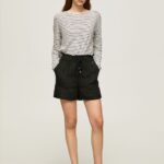 Women Black Pepe Jeans Paper Bag Linen Shorts 60J40489