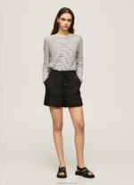Women Black Pepe Jeans Paper Bag Linen Shorts 60J40489