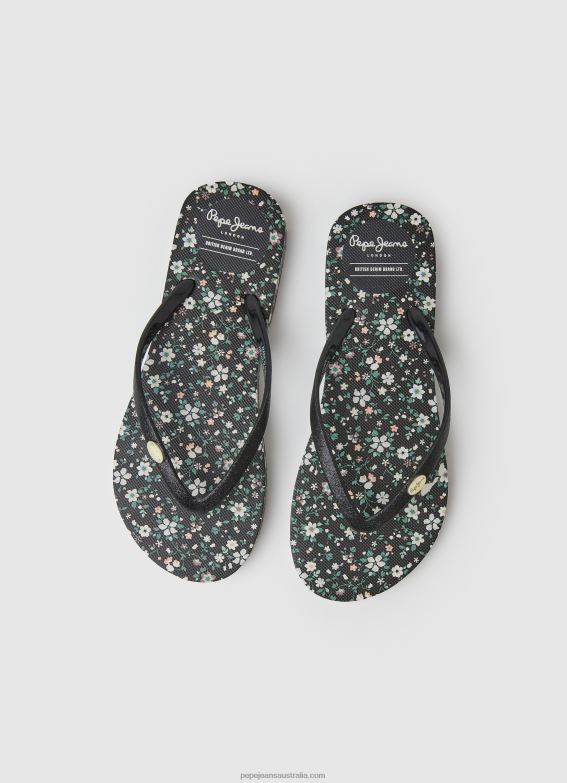 Women Black Pepe Jeans Rake Garden Night Beach Flip Flops 60J40701 - Image 2