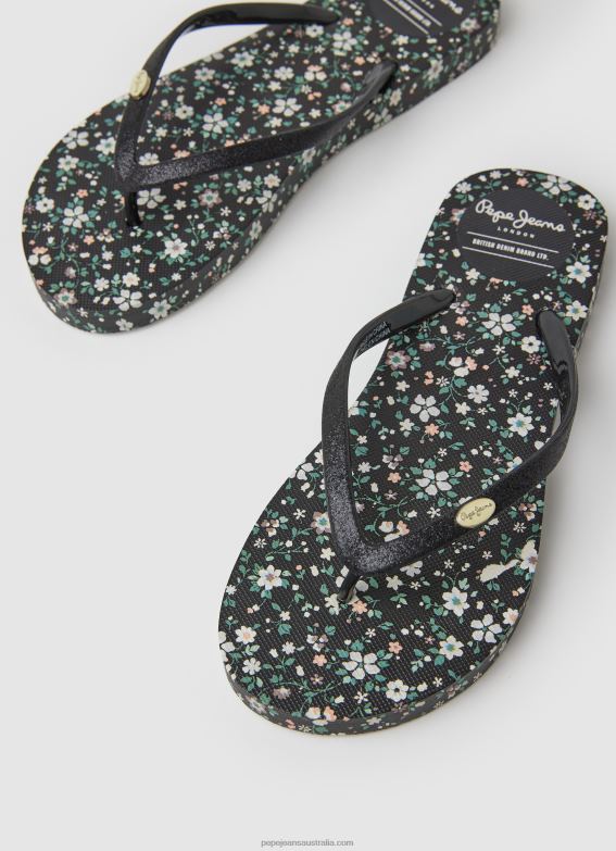 Women Black Pepe Jeans Rake Garden Night Beach Flip Flops 60J40701 - Image 3