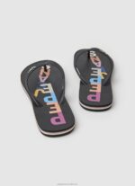 Women Black Pepe Jeans Rake Letters Beach Flip Flops 60J40697 - Image 4