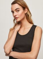 Women Black Pepe Jeans Ribbed Armhole-Sleeved T-Shirt 60J40440