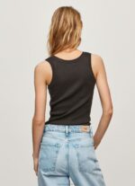 Women Black Pepe Jeans Ribbed Armhole-Sleeved T-Shirt 60J40440 - Image 4