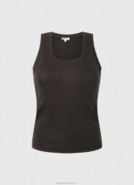 Women Black Pepe Jeans Ribbed Armhole-Sleeved T-Shirt 60J40440 - Image 5