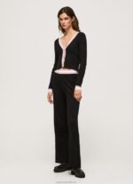 Women Black Pepe Jeans Ribbed Knit Trousers 60J40306