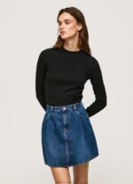 Women Black Pepe Jeans Ribbed Long Sleeve T-Shirt 60J40407