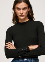 Women Black Pepe Jeans Ribbed Long Sleeve T-Shirt 60J40407 - Image 3