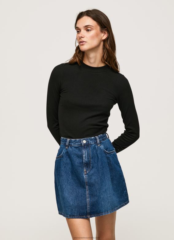 women_black_pepe_jeans_ribbed_long_sleeve_t_shirt_60j40407.jpg Women Black Pepe Jeans Ribbed Long Sleeve T-Shirt 60J40407 - Image 1
