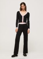 Women Black Pepe Jeans Ribbed V Neck Cardigan 60J40264 - Image 2