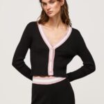 Women Black Pepe Jeans Ribbed V Neck Cardigan 60J40264