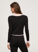 Women Black Pepe Jeans Ribbed V Neck Cardigan 60J40264 - Image 4