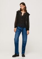 Women Black Pepe Jeans Semi-Transparent Plumeti Blouse 60J40328 - Image 2