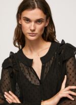 Women Black Pepe Jeans Semi-Transparent Plumeti Blouse 60J40328 - Image 3