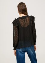 Women Black Pepe Jeans Semi-Transparent Plumeti Blouse 60J40328 - Image 4