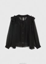 Women Black Pepe Jeans Semi-Transparent Plumeti Blouse 60J40328 - Image 5