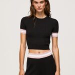 Women Black Pepe Jeans Short Sleeved Round Neck Top 60J40263