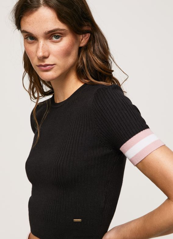 Women Black Pepe Jeans Short Sleeved Round Neck Top 60J40263 - Image 3