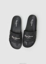 Women Black Pepe Jeans Slider Plain Beach Flip Flops 60J40690 - Image 2