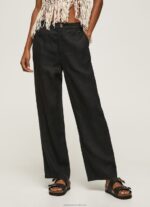 Women Black Pepe Jeans Straight Trousers In Flowy Fabric 60J40291 - Image 2