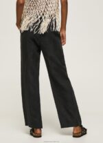 Women Black Pepe Jeans Straight Trousers In Flowy Fabric 60J40291 - Image 4