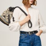 Women Black Pepe Jeans Straw Bucket Bag 60J40719