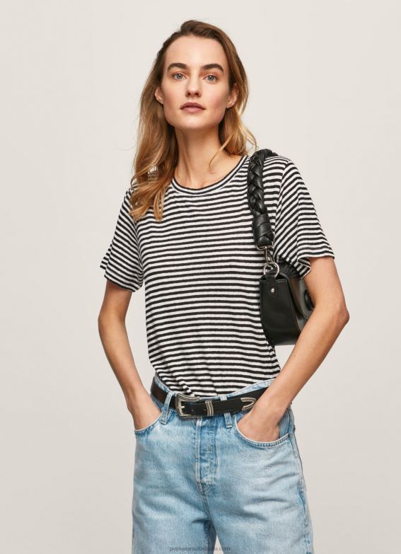 women_black_pepe_jeans_striped_print_t_shirt_60j40459.jpg Women Black Pepe Jeans Striped Print T-Shirt 60J40459 - Image 1