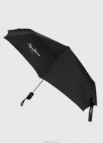 Women Black Pepe Jeans Teo Folding Automatic Umbrella 60J40787