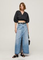 Women Black Pepe Jeans V-Neck Cropped Fit Top 60J40374 - Image 2
