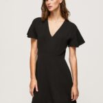 Women Black Pepe Jeans V Neck Short Dress 60J40195