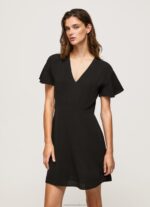 Women Black Pepe Jeans V Neck Short Dress 60J40195