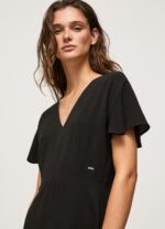 Women Black Pepe Jeans V Neck Short Dress 60J40195 - Image 3