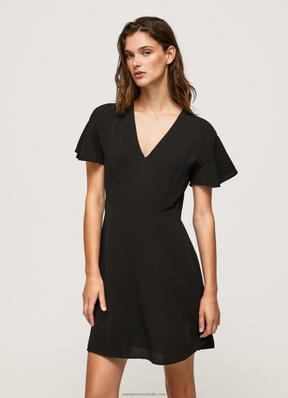 women_black_pepe_jeans_v_neck_short_dress_60j40195.jpg Women Black Pepe Jeans V Neck Short Dress 60J40195 - Image 1